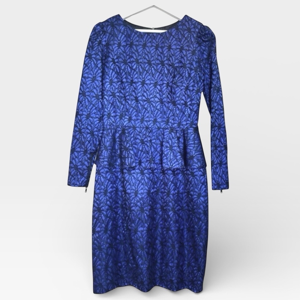 ANTONIO MELANI Royal Blue Lace Long Sleeve Knee Length Dress Size 6